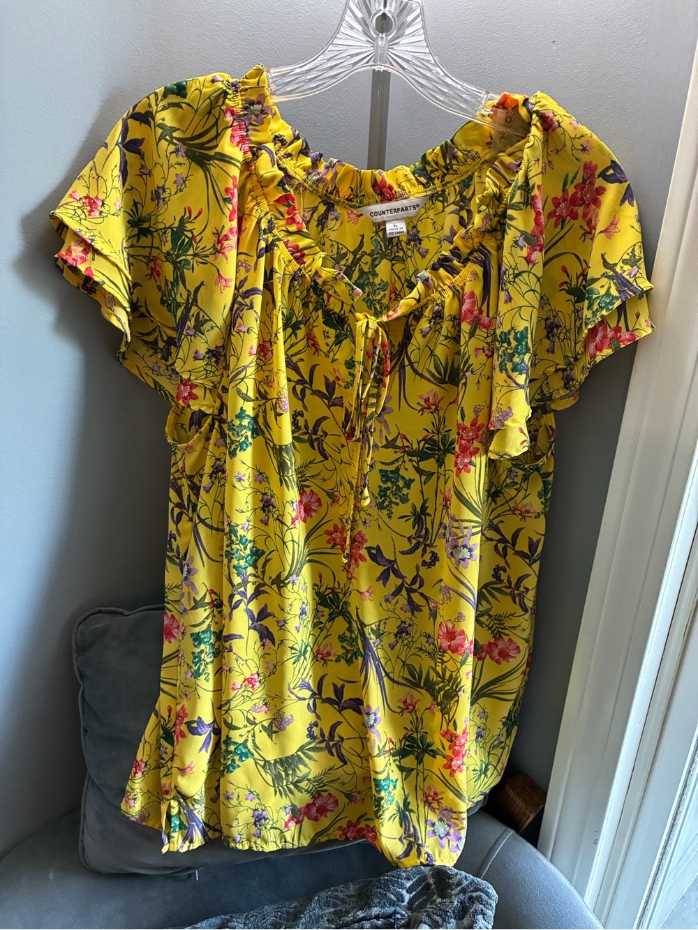 Counterparts Yellow Floral Ruffle Sleeve Blouse